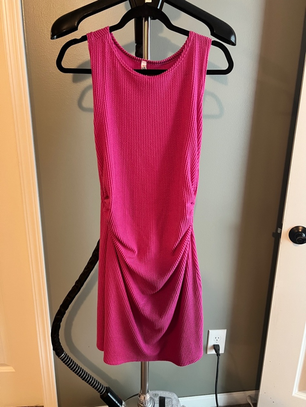 Fuchsia Ruched Sleeveless Maternity Fitted Dress - 2 Hearts/ Pinkblush Maternity